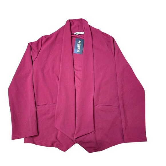 DOUBLJU Womens Burgundy Open Front Blazer Career Casual Jacket Size XL NWT - Picture 1 of 6